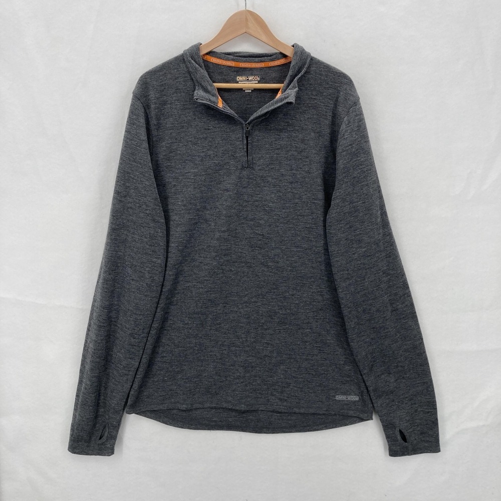 Omni-Wool Pullover Mens 2XL Gray Quarter Zip Fleece Lined Thumbholes Wool Blend